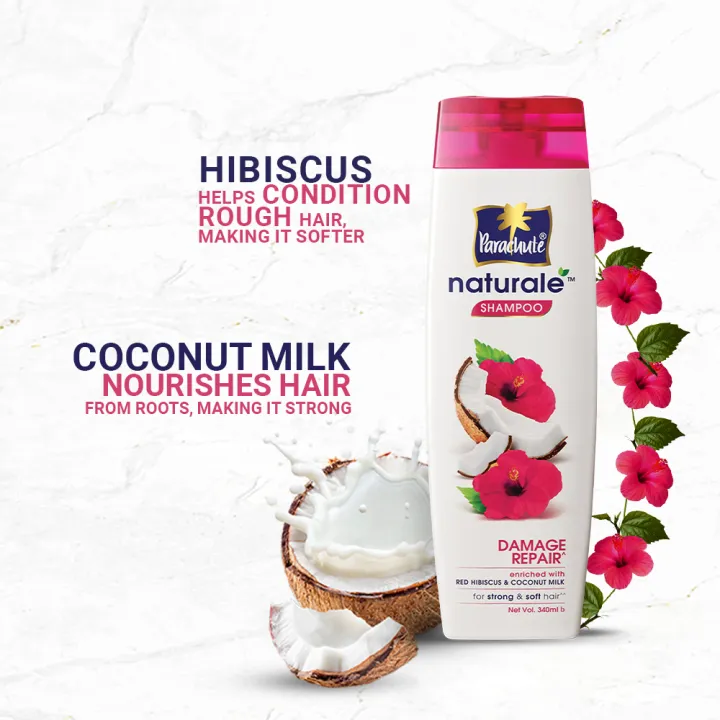 Parachute Naturale Damage Repair Shampoo with Red Hibiscus & Coconut Milk| For Strong & Soft Hair| Smoothens Rough Hair| Paraben Free, 100% Vegan| All Hair Types| 320 ml