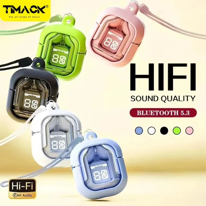 Timack® Air31 Wireless Earbuds Transparent Digital Bluetooth Headphones Bilateral Stereo Heavy Bass Copper Ring Horn Earphones TWS Game Headset Touch Control Sports Earbuds