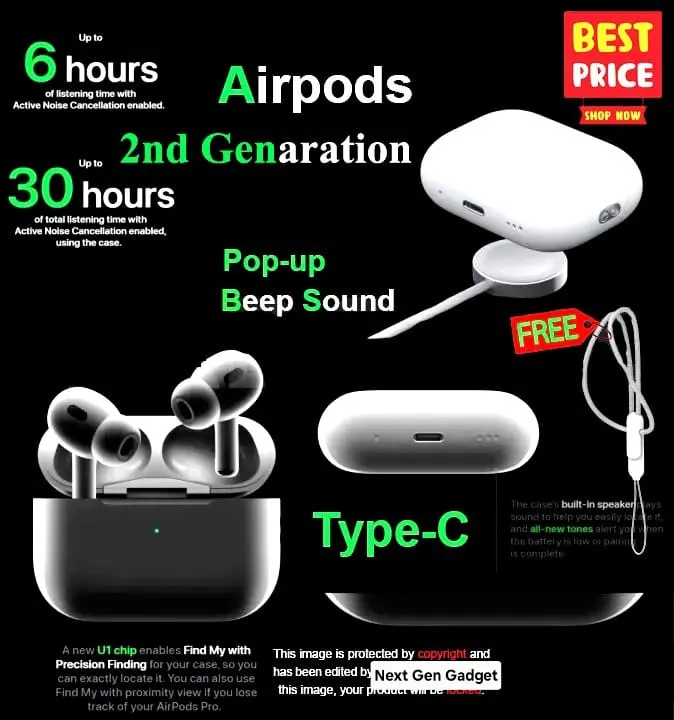 AirPods Pro 2nd Gen Wireless Charging Bluetooth Headphone by Future Tech bd
