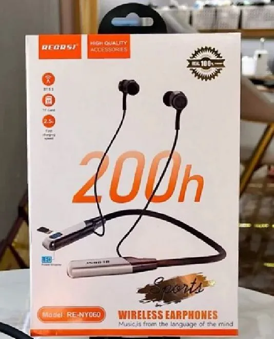 Recrsi wireless Neckband Bluetooth Earphone RE-NY060 চার্জিং ব্যাকআপ 200 ঘন্টা